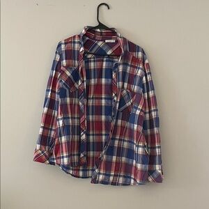 Red and Blue Plaid Button-Up Shirt‎